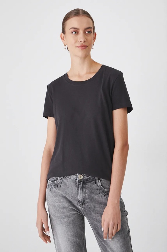 T-shirt bawełniany damski z elastanem gładki gładkie szary RW24-TSD062