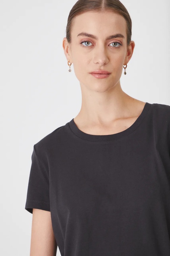 T-shirt bawełniany damski z elastanem gładki RW24-TSD062 szary RW24