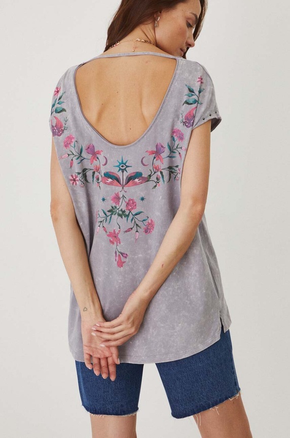 Odzież T-shirt bawełniany damski z nadrukiem kolor szary RW24.TSD103 szary