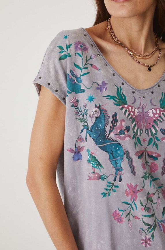 T-shirt bawełniany damski z nadrukiem kolor szary RW24.TSD103 szary