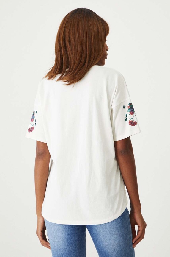 Odzież T-shirt bawełniany damski z nadrukiem kolor beżowy RW24.TSD108 beżowy