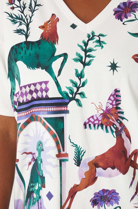 T-shirt bawełniany damski z nadrukiem kolor beżowy RW24.TSD108 beżowy