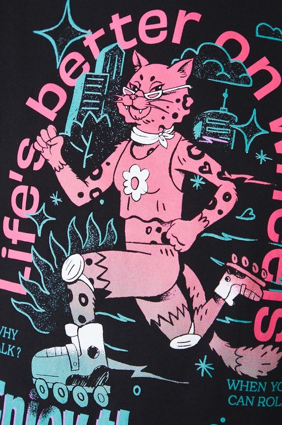 T-shirt bawełniany damski z domieszką elastanu z nadrukiem czarny RW24-TSD171 czarny