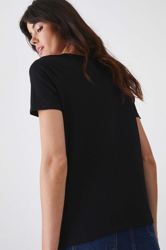 Odzież T-shirt bawełniany damski z domieszką elastanu z nadrukiem czarny RW24-TSD172 czarny