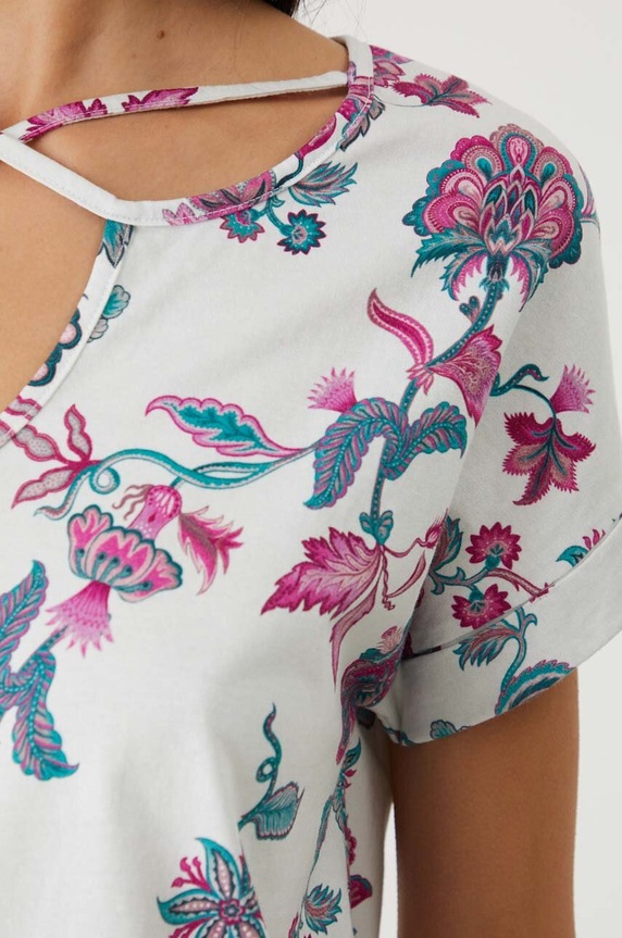 T-shirt bawełniany damski wzorzysty kolor beżowy RW24-TSD201 beżowy