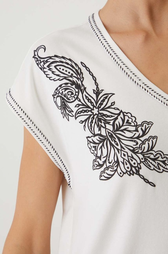 T-shirt bawełniany damski z domieszką elastanu z nadrukiem kolor beżowy RW24-TSD204 beżowy