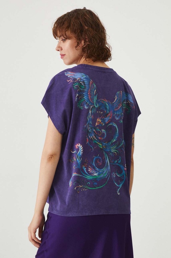 T-shirt bawełniany damski z nadrukiem kolor niebieski RW24-TSD304 niebieski RW24