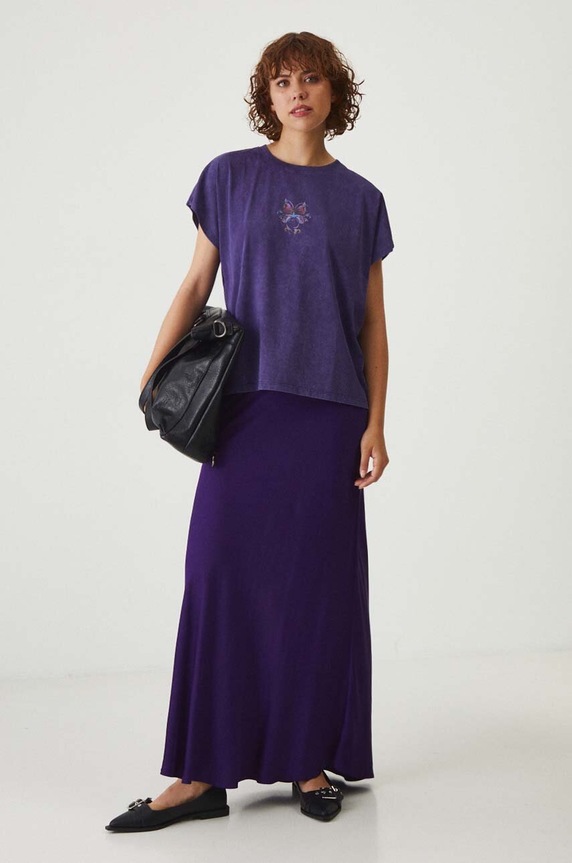 Odzież T-shirt bawełniany damski z nadrukiem kolor niebieski RW24-TSD304 niebieski