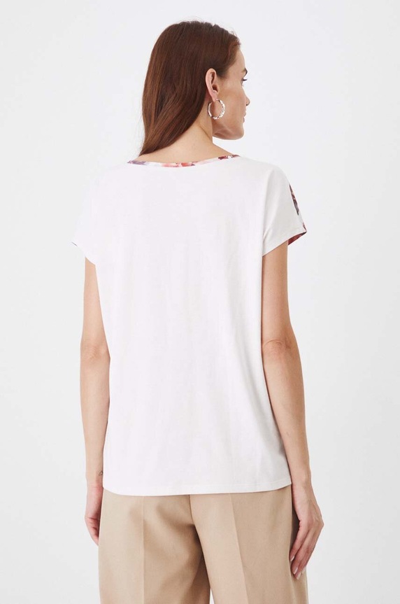 Odzież T-shirt bawełniany damski z nadrukiem w kwiaty kolor beżowy RW24-TSD402 beżowy