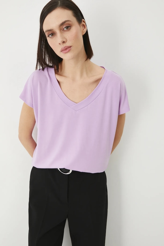 T-shirt basic damski z modalem z elastanem fioletowy RW24-TSD404