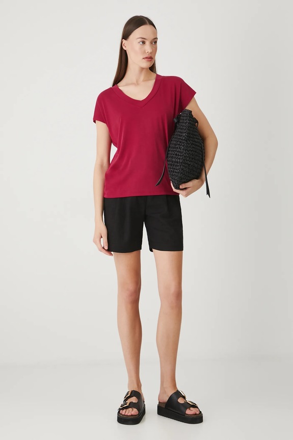 T-shirt basic damski z modalem RW24-TSD404 czerwony RW24