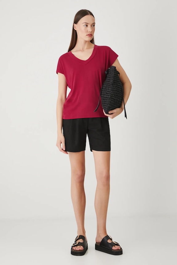 T-shirt basic damski z modalem RW24-TSD404 czerwony RW24