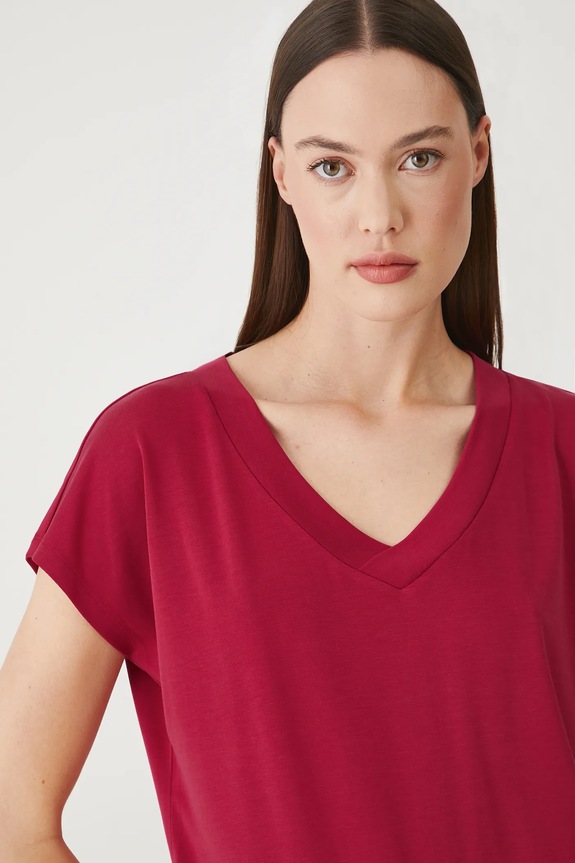 T-shirt basic damski z modalem czerwony RW24-TSD404