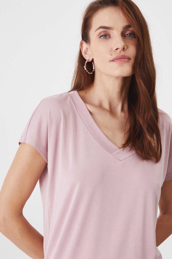 T-shirt basic damski z modalem różowy RW24-TSD404