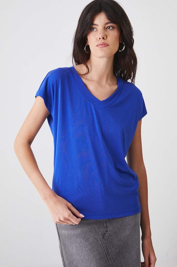 Medicine t-shirt basic damski z modalem z elastanem niebieski RW24-TSD404