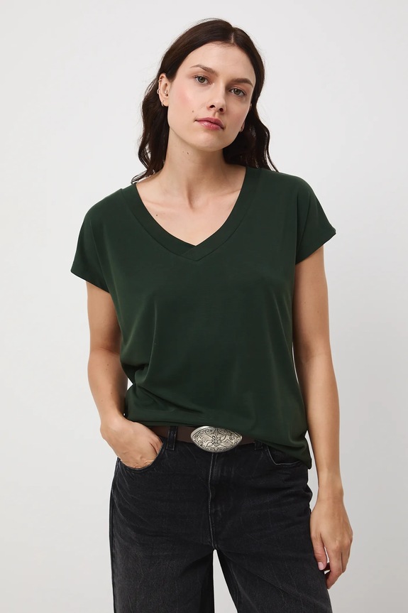 T-shirt basic damski z modalem z elastanem zielony RW24-TSD404