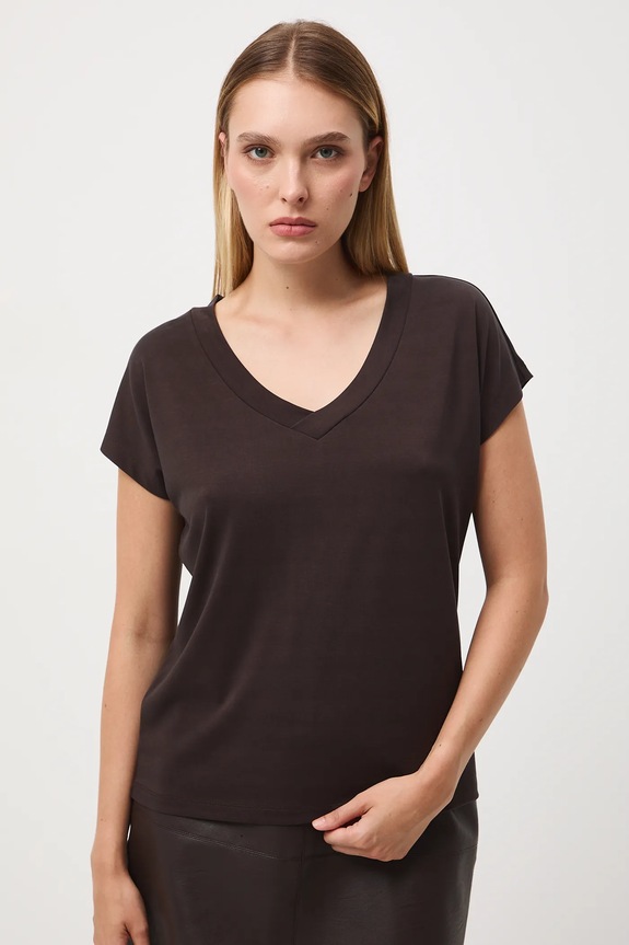 T-shirt basic damski z modalem RW24-TSD404 brązowy RW24