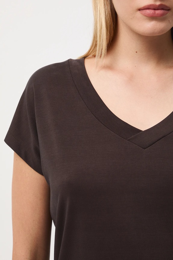 T-shirt basic damski z modalem RW24-TSD404 brązowy