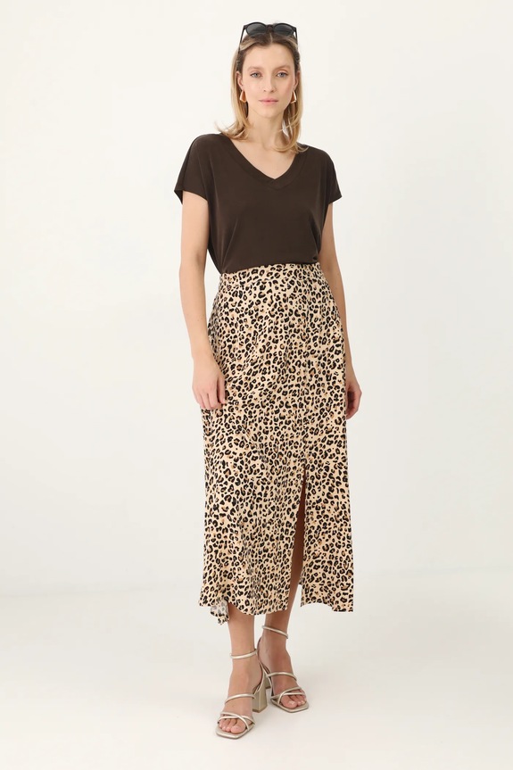 T-shirt basic damski z modalem RW24-TSD404 brązowy RW24