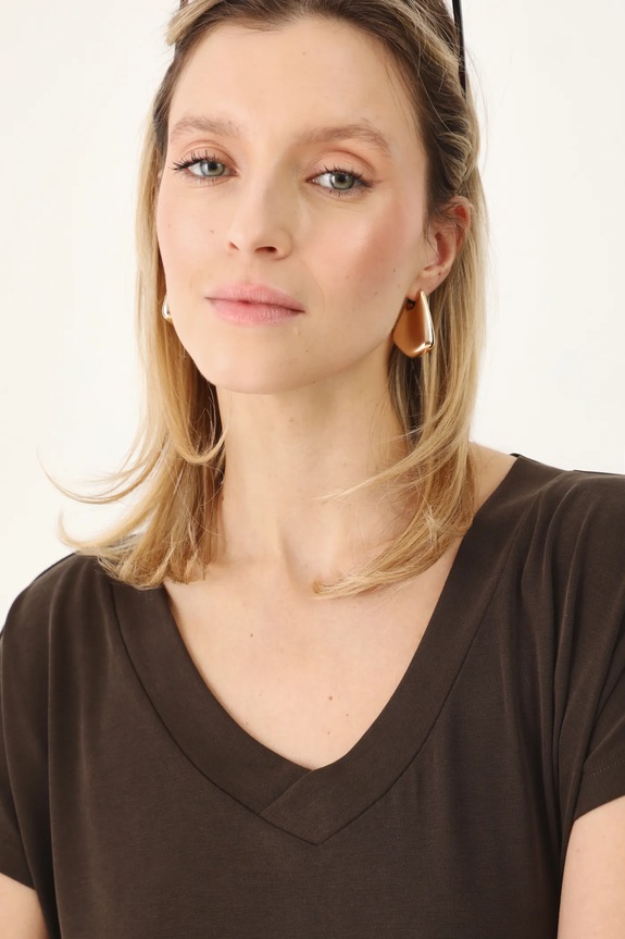 T-shirt basic damski z modalem brązowy RW24-TSD404