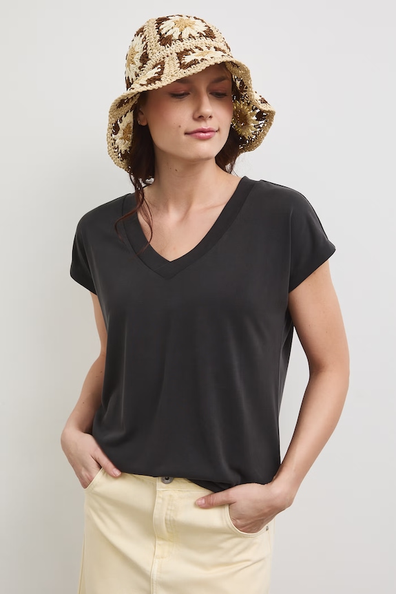 T-shirt basic damski z modalem RW24-TSD404 szary RW24