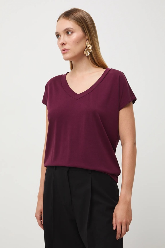 T-shirt basic damski z modalem bordowy RW24-TSD404