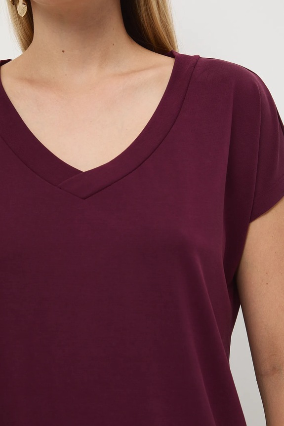 T-shirt basic damski z modalem RW24-TSD404 bordowy