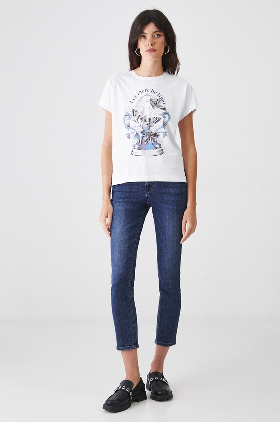 Odzież T-shirt bawełniany damski z nadrukiem z kolekcji Science kolor biały RW24-TSD450 biały