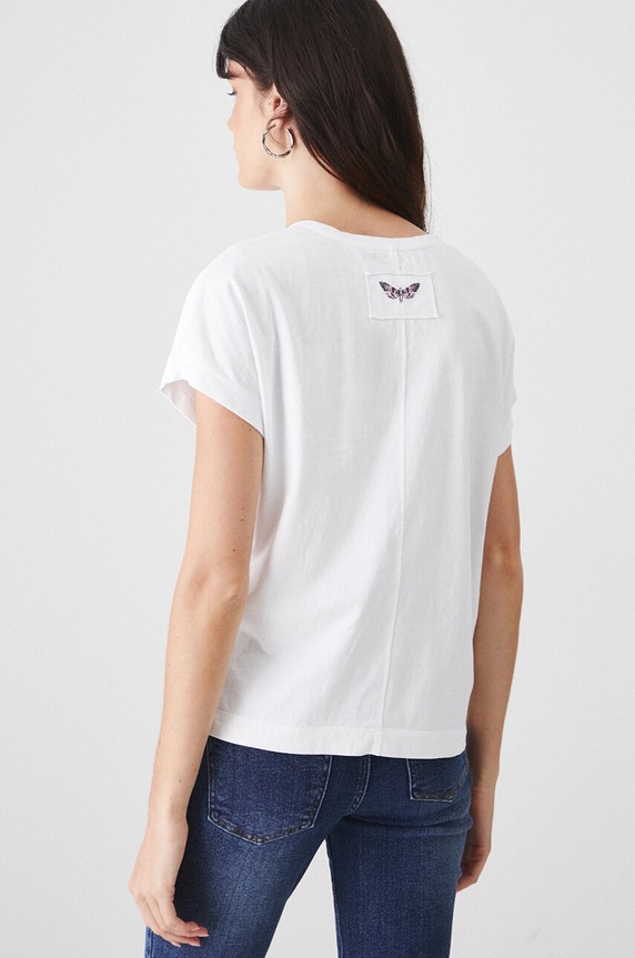 T-shirt bawełniany damski z nadrukiem z kolekcji Science kolor biały biały RW24-TSD450