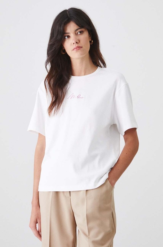 T-shirt bawełniany damski z kolekcji Science by Peter Smolka interlock kolor biały RW24-TSD456 biały RW24