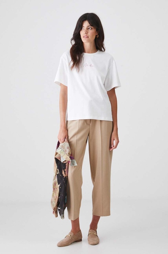 T-shirt bawełniany damski z kolekcji Science by Peter Smolka interlock kolor biały biały RW24-TSD456