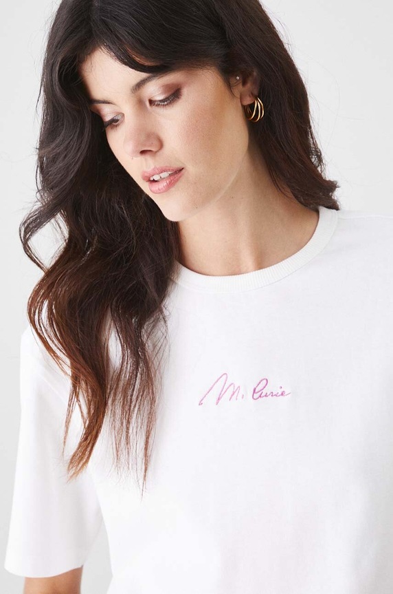 T-shirt bawełniany damski z kolekcji Science by Peter Smolka interlock kolor biały RW24-TSD456 biały