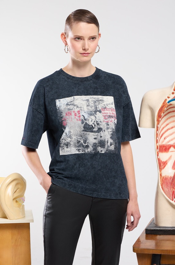 Pamučna majica Medicine print crna RW24-TSD458