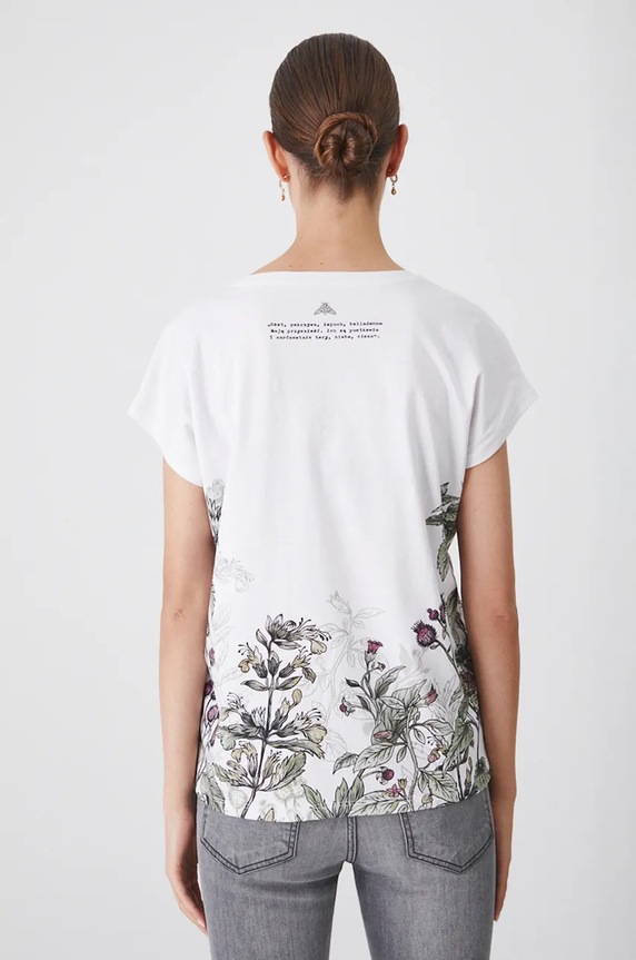 T-shirt bawełniany damski – Medicine z okazji roku Miłosza, kolor beżowy beżowy RW24-TSD651