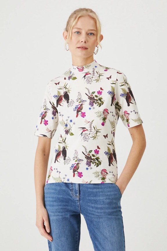 T-shirt bawełniany damski z domieszką elastanu z kolekcji Together For Nature kolor beżowy z elastanem beżowy RW24-TSD707