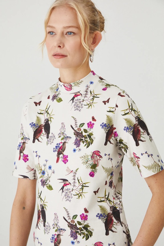 T-shirt bawełniany damski z domieszką elastanu z kolekcji Together For Nature kolor beżowy beżowy RW24-TSD707