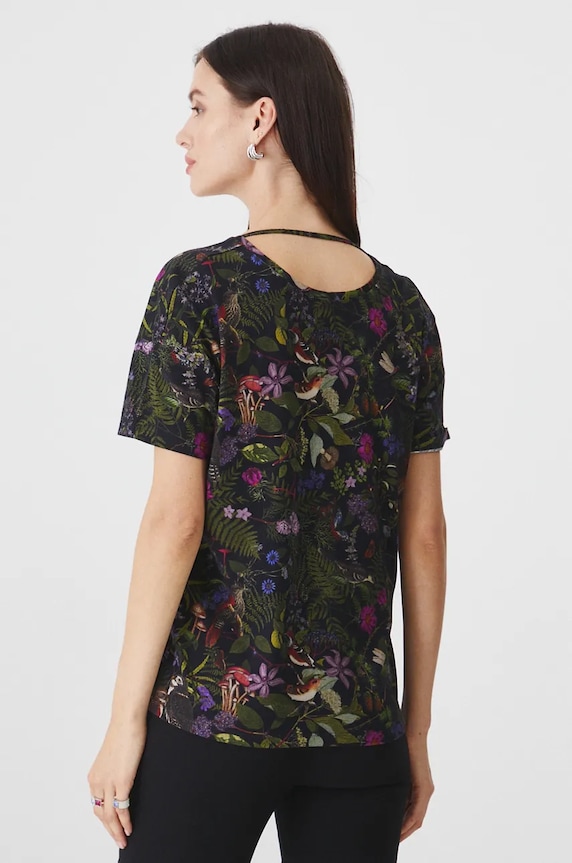 T-shirt bawełniany damski z kolekcji Together For Nature kolor czarny czarny RW24-TSD708