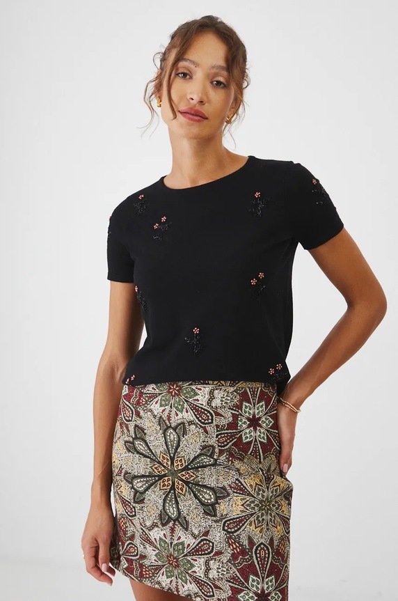 Tričko s ozdobnou aplikací černá barva regular černá RW24-TSD800