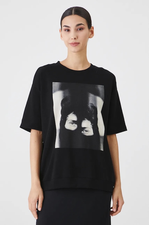 T-shirt bawełniany damski z kolekcji Zdzisław Beksiński x Medicine kolor czarny okrągły czarny RW24-TSD852