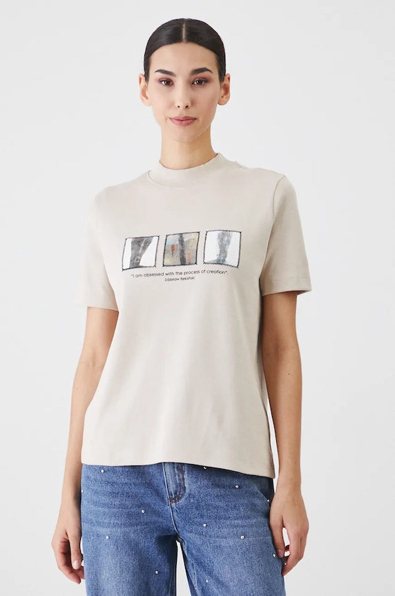 Medicine tricou din bumbac imprimeu bej RW24-TSD853