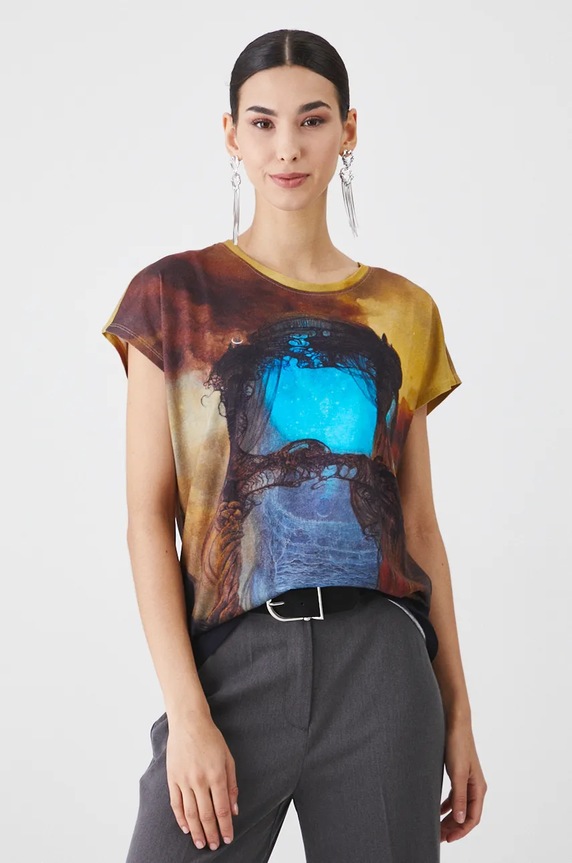 T-shirt bawełniany damski z kolekcji Zdzisław Beksiński x Medicine kolor czarny bawełna czarny RW24-TSD855