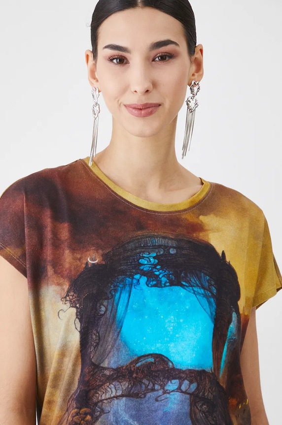 T-shirt bawełniany damski z kolekcji Zdzisław Beksiński x Medicine kolor czarny czarny RW24-TSD855