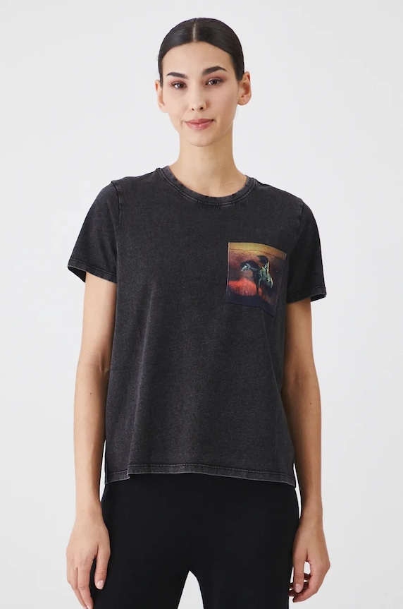 T-shirt bawełniany damski z kolekcji Zdzisław Beksiński x Medicine kolor czarny okrągły czarny RW24-TSD856
