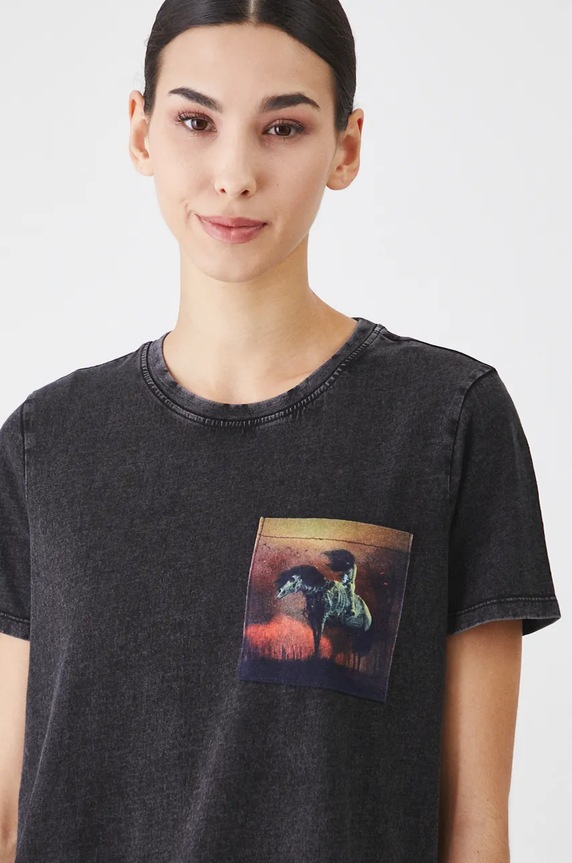 T-shirt bawełniany damski z kolekcji Zdzisław Beksiński x Medicine kolor czarny RW24-TSD856 czarny
