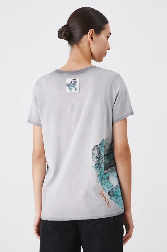 T-shirt bawełniany damski z kolekcji Zdzisław Beksiński x Medicine kolor szary szary RW24-TSD857