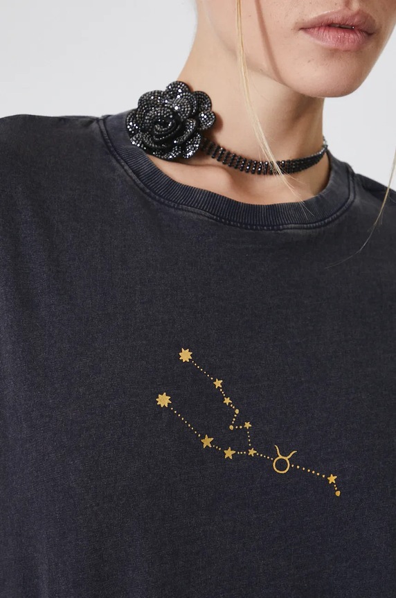 T-shirt bawełniany damski z kolekcji Zodiak - Byk kolor czarny RW24-TSD951 czarny