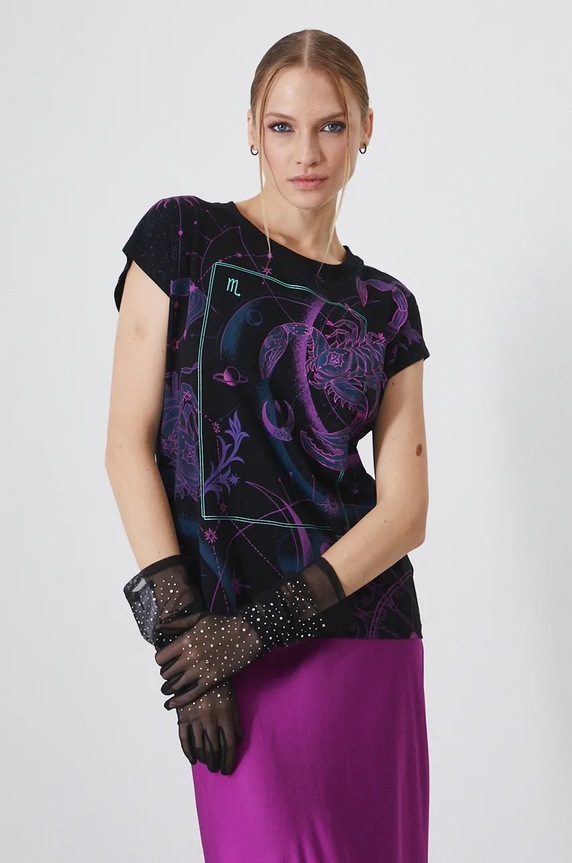 T-shirt damski z kolekcji Zodiak - Skorpion kolor czarny RW24-TSD957 czarny