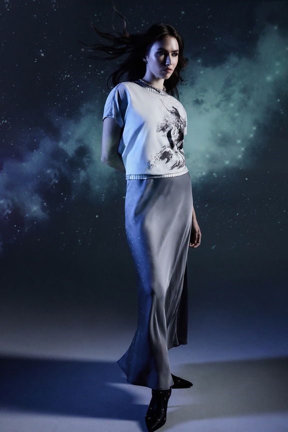 T-shirt bawełniany damski z kolekcji Zodiak - Strzelec kolor szary RW24-TSD958