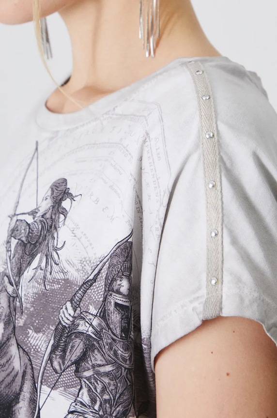 T-shirt bawełniany damski z kolekcji Zodiak - Strzelec kolor szary RW24-TSD958