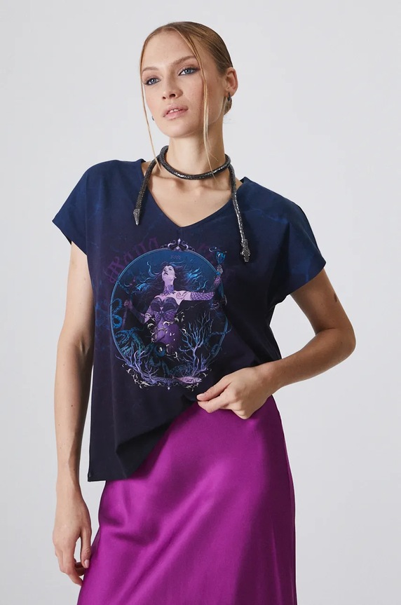 T-shirt damski z kolekcji Zodiak - Wodnik kolor granatowy RW24-TSD960 granatowy